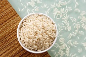Basmati-rice in bowl on table mat