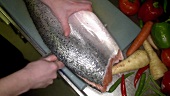 Filleting salmon