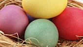 Coloured eggs in Easter nest
