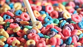 Pouring milk on coloured cereal