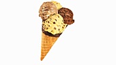 Ice cream cone with different sorts of ice cream