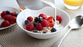 Porridge with fresh berries and milk