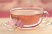 Hollyhock tea in cup, close-up