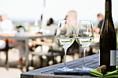 White wine on the terrace of a restaurant