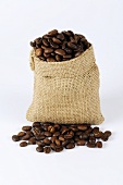 Coffee beans in a small sack