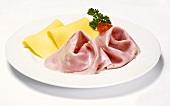 Boiled ham and cheese on plate