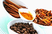 Curry powder, cardamom, cinnamon sticks, mace