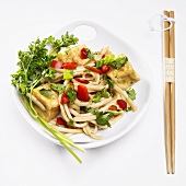 Asian Noodle and Tofu Stir Fry; Chopsticks