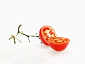 Halved tomato with stalk