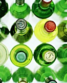 Various green wine bottles from above
