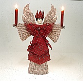 Engel in Rot mit Porzellankopf 