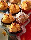 Close-up of coconut macaroon on a glass plate