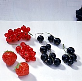 Erdbeeren, rote und schwarze Johannisbeeren als Freisteller