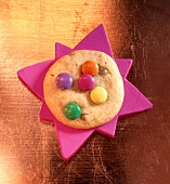 Close-up of chocolate cookies with chocolate gems
