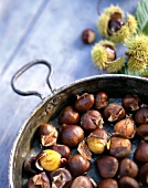 Roasted chestnuts in pan