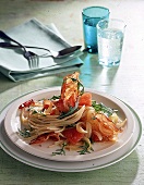 Spaghetti mit Rucola und Schinken 