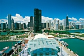 View of Navy Pier on skyline in Chicago, US