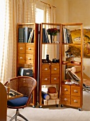 Shelf screen room divider with four drawers