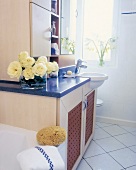 Schrank mit integriertem Waschplatz und Unterschrank mit Löcherfront