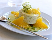 Marinated lime mousse on white plate