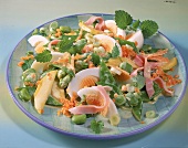 Eiersalat mit Linsen,dicken Bohnen und Mango