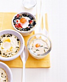 Florentine cup eggs with yogurt sauce, mustard and tarragon cream