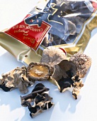 Close-up of dried Mu - Err and Shiitake mushrooms
