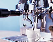 Close-up of espresso flowing from espresso machine in a cup