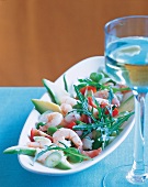 Shrimps-Salat mit Avocado,Rauke, Tomaten,Lauch