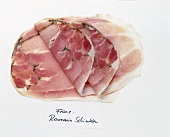 Sliced French sausage with rosemary on white background