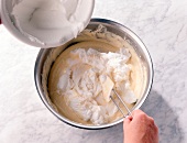 Mixing egg white in cake batter
