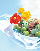 Salat mit Stachelbeeren und Räucherfisch, Fenchel