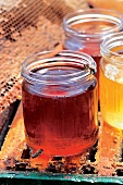 Abgefüllter Honig in Gläsern 