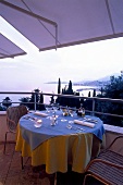 View of sea from terrace of Restaurant Mirazur, Menton, France