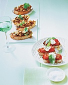 Crostini with mushrooms and fontina cheese and bruschetta with oven roasted tomatoes