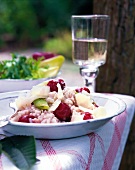 Cherry risotto with parmesan cheese in dish