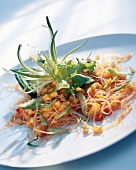 Sweet and sour noodle salad on plate