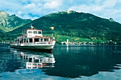 Ferry sailing in Wolfgangsee lake, Salzkammergut, Salzburg, Austria