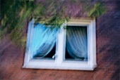 View of closed window from outside, blurred