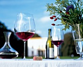 Red wine of pinot noir grapes in glass at Burgundy