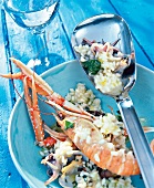 Close-up of risotto with prawn in bowl
