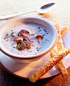 Cream of mushroom soup with chanterelles, porcini and champignon mushrooms
