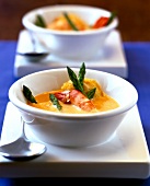 Shrimps with hake cheeks in bowl