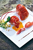 Close-up of lobster with exotic flavours on plate