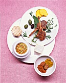 Mahlzeit für die "Überschwängliche" Fleisch auf Teller, Käse, Körner