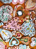 Colourful heart shaped gingerbread cookies for Christmas