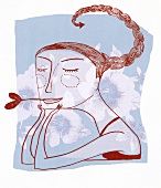 Illustration of woman with plait as scorpion telson symbolizing the zodiac sign Scorpio