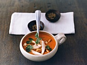 Möhren-Hühner-Suppe mit Koriander Karottensuppe mit Hühnchen