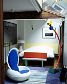 Interior of modern bedroom with chair and bed