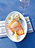 Fisch, Lachs mit Zitronen-Dill-Nudeln